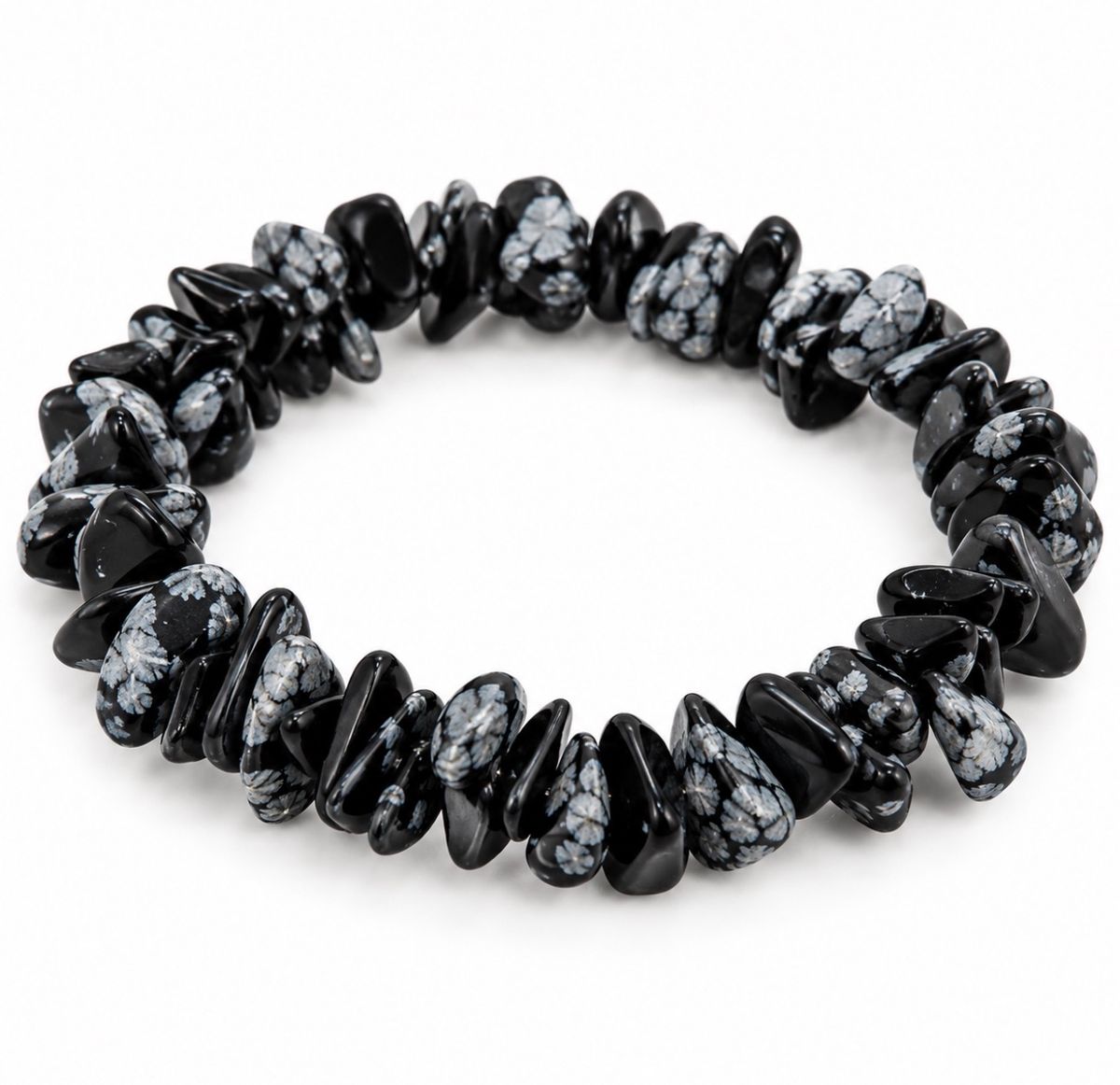 Obsidian Snøfnugg Chips Armbånd