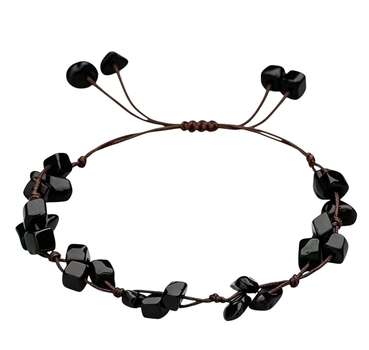 Obsidian  Justerbart Chips Armbånd
