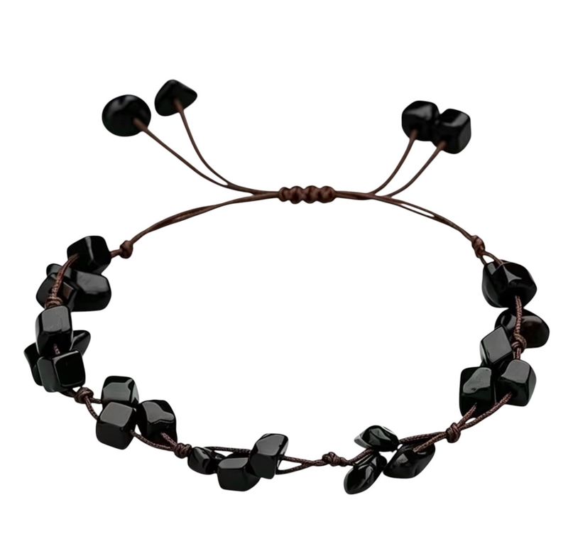 Obsidian Chips  Justerbart  Armbånd